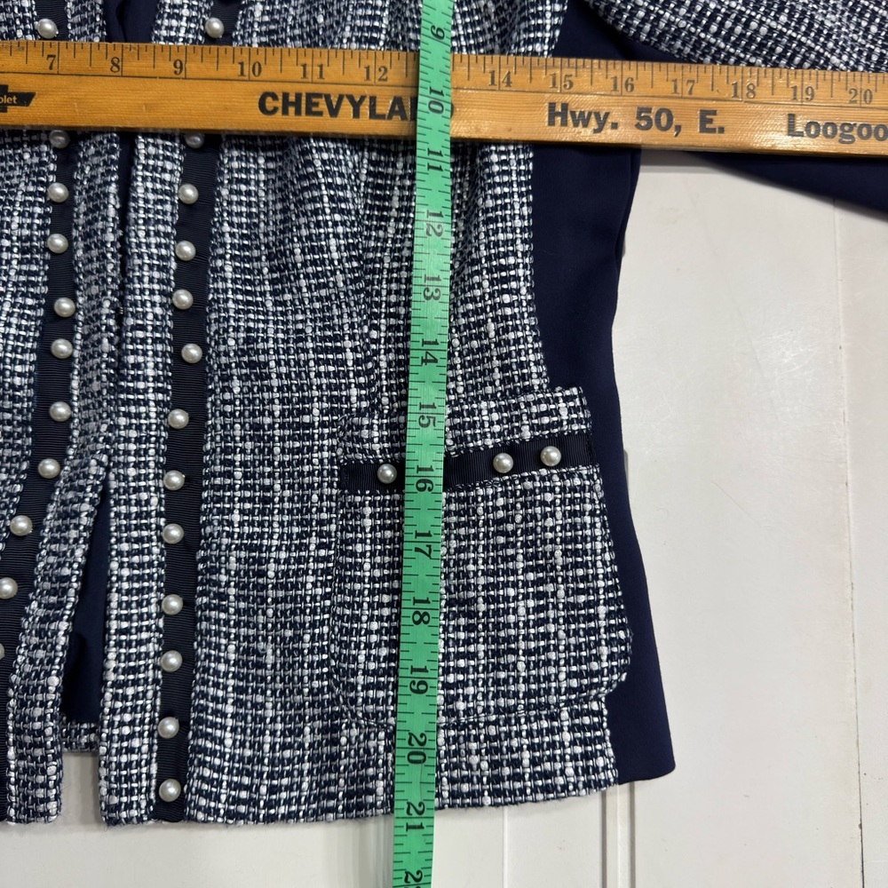 White House Black Market WHBM Women’s 4 Navy Blue White Tweed Blazer Jacket Coat - Picture 4 of 6